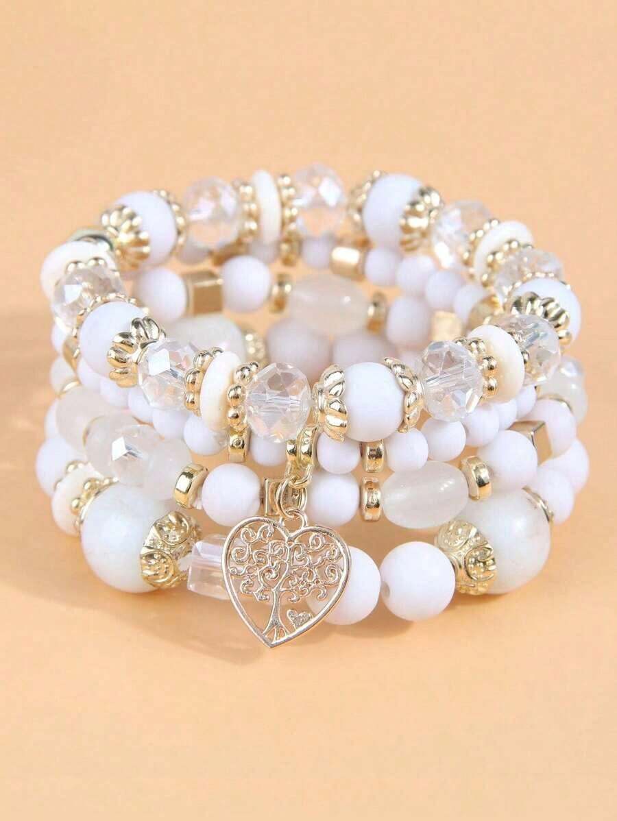 4pcs/Set Heart Charm Beaded Bracelet Valentine's Day Mom Women Wedding Jewelry Accessories - Nhiều màu - Xem 1