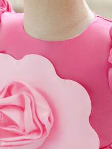 Baby Girls' Petal Sleeve Colorblock Satin Floral Party Dress, Suitable For Flower Girl, Wedding, Birthday, Headband Not Included - Multicolor - View 8
