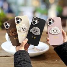 个性化刺绣小狗皮革纹理手机壳，可爱小熊手机壳，精美手机壳，个性化手机保护套，兼容苹果17、16、15、14、13、12、11 Pro Max、14、15、16 Plus、17 Air，烫金字母全包保护套，时尚手机壳DIY礼物，生日礼物、圣诞礼物、送给她的礼物、个性化礼物、Etsy/定制产品、送给她的定制礼物、周年纪念/结婚礼物 - 粉色 - 查看 3