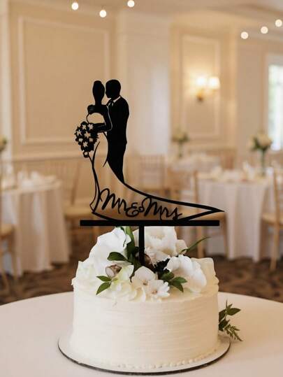 1pc Elegant Golden Couple Cake Decoration-Wedding, Engagement, Valentine's Day Decoration-Acrylic Wedding Cake Decoration With I LOVE YOU Words-Romantic Wedding Cake, Party Decoration-Perfect Gift For Couple, Wedding Cake Decoration