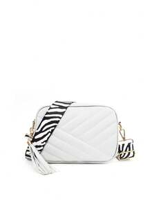 1pc Girls' Quilted Crossbody Bag, Adjustable Zebra Print Strap, Fashionable Diamond Embroidery, Great Gift - Multicolor - View 4