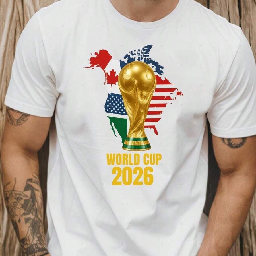World Cup 2026 TShirt, USA Canada Mexico Soccer Graphic Tee, 2026 Soccer Cup Shirt - 白色 - 查看 1