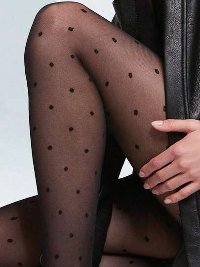 1 Pair Black Polka Dot Super Thin Sexy Sheer Pantyhose, Suitable For Autumn/Summer, Fits For Daily Wear