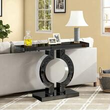 Black Crystal Inlaid Console Table, 100cm Glass Sofa Table With O‑Shaped Base For Entryway - Black - View 8