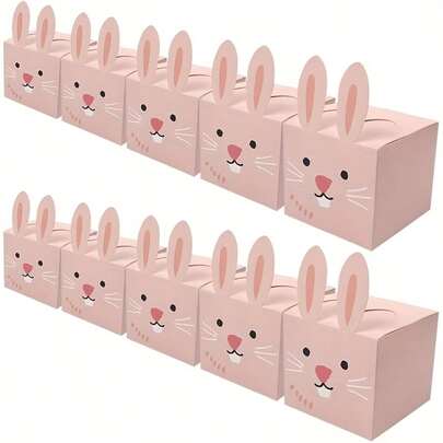 Cajas de regalo de conejito rosa de Pascua, cajas de papel para favores de fiesta, cajas de dulces de conejito lindo de Pascua, caja de aperitivos de Pascua para galletas, dulces y regalos, suministros para fiestas