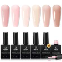 Beetles Rubber Base Gel Nail Polish, 6 Colors Nude Gel Polish Pink Peach Neutral Sheer French Tips Base Colors - 6 Colors Sunset Peach - 查看 9