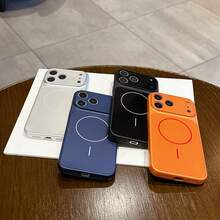 1 pieza Funda magnética para teléfono apta para iPhone, cubierta protectora con protección de lente, anti-caída, de moda - Negro - Ver 6