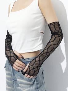 1pc New Punk Gothic Hollow Out Sleeve Cuff, Long Fingerless Arm Warmer Accessory - Black - 185 - View 4