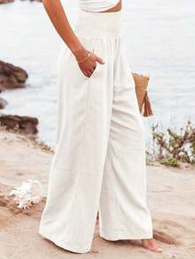Plus Size Casual Wide Leg Loose Pants, Summer Spring White - White - View 3