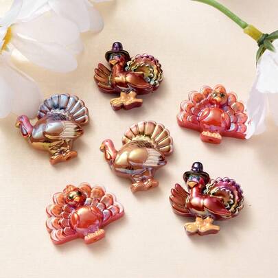 10颗彩色火鸡造型树脂珠，感恩节主题装饰配件，适用于DIY珠宝制作，创意钥匙扣手链工艺材料