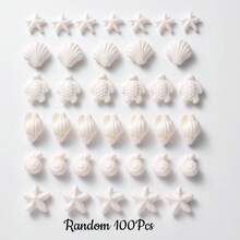 100pcs Ocean Theme Acrylic Beads, Summer Beach White Series Shell/Starfish/Turtle Shaped Beads, Suitable For DIY Clothing Decoration Accessories, Creative Handicrafts - White - View 14