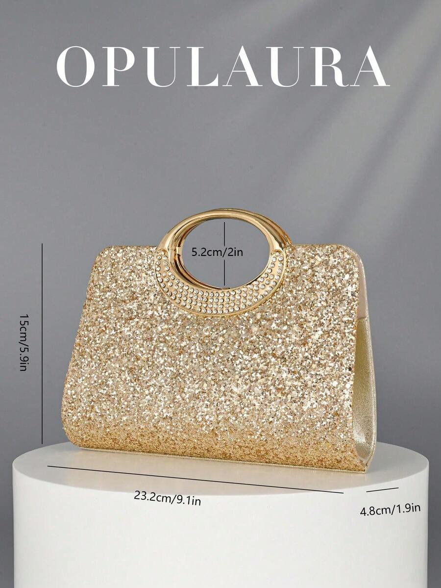 OpulAura Sparkling Crystal Embellished Evening Clutch Bag For Women, Luxury Glitter Rhinestone Formal Purse Suitable For Gala, Party, Wedding, Birthday Party, Anniversary Gift - 金色 - 查看 1