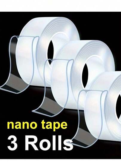 3pcs Heavy Duty Waterproof Double-Sided Nano Tape, Super Sticky Reusable Multi-Purpose Adhesive - Great For Christmas Decorations, DIY Crafts, And Household Use