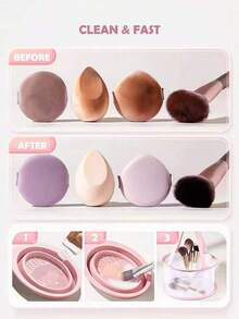 Bộ 1/2 dụng cụ vệ sinh cọ trang điểm màu hồng/xám/tím, có thể thu gọn, tái sử dụng, bền chắc, dùng để làm sạch cọ, bông mút và mút trang điểm. - Nhiều màu - Xem 2