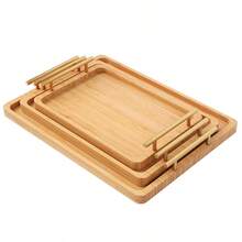 1pc Rectangular Bamboo Tray, Serving Platter, Tea Set Holder, Modern Chinese Style Wooden Tray With Handle, Suitable For Home, Hotel, Tea, Dessert, Coffee - Wood Color - View 12