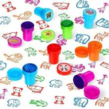 26 piezas de sellos de animales lindos - Ideal para educadores, celebraciones y proyectos de manualidades - Material de plástico (26 patrones aleatorios), perfecto para la temporada de regreso a clases - Multicolor - Ver 3