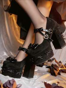 Women's Heel Shoes Women's Black Platform Heels Shoes Pink Elegant Women Shoes High Heels Pumps Cute Bow High Heels Gothic Heels Closed Toe Heels Chunky Heels Mary Jane Shoes - 黑色 - 查看 3