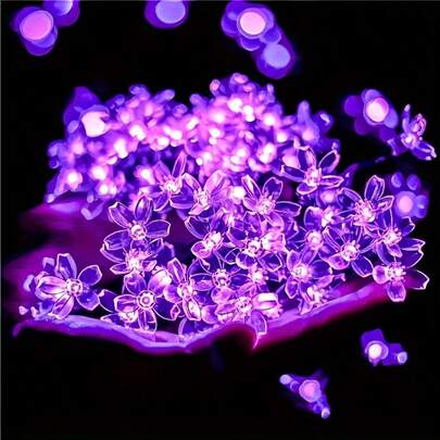 20/50 LED Solar Powered Cherry Blossom String Lights, Outdoor Solar Lights, Bright At Night, 8 Lighting Modes, Smart Sensor - Light Sensing, Suitable For Yard, Patio, Outdoor Camping Decor, Adding Beautiful Decoration For Easter, Thanksgiving, Wedding Party, Etc.