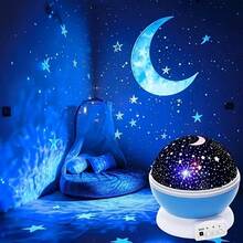 Proyector de luz nocturna giratorio 3D de estrellas y luna, alimentado por USB, 12 modos de color, luz decorativa para Ramadán, decoración novedosa para fiestas en el dormitorio, apto para mayores de 14 años, lámpara de proyección portátil para exteriores. - Azul - Ver 2