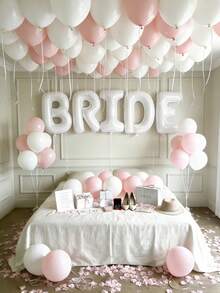 Bộ trang trí cô dâu tương lai 51 món - Banner chữ "BRIDE" màu trắng 40 inch + Bóng bay cao su màu hồng & trắng + Cánh hoa không dệt dày, hoàn hảo cho tiệc độc thân, trang trí phòng, tiệc cô dâu, đám cưới, chụp ảnh kỷ niệm, đồ dùng cho cô dâu tương lai - Nhiều màu - Xem 7