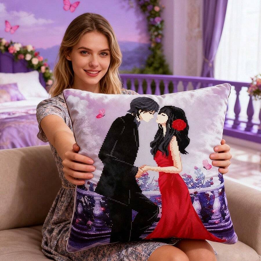 SNA 2026 New Wedding Couple Cross Stitch Pillow Cover Set, DIY Handmade Embroidery Printed 5D Cross Stitch Pillow Cover Set, Pattern Painting Accessories Fabric DIY Craft Embroidery Kit, Cross Stitch Kit, Crochet Kit, Punch Needle Kit, Sewing Accessories, Sewing Kit, Embroidery Thread, Handcraft Kit, Embroidered Knitted Goods, Sewing Patterns, Crochet Handcraft Supplies, Embroidery Kit For Beginners, Sewing