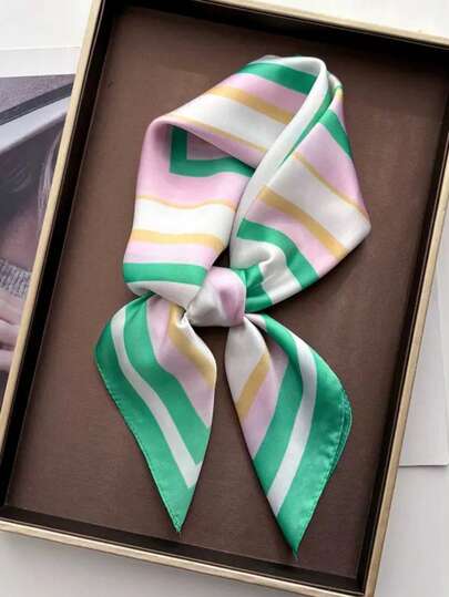 1pc Simple Printed 70cm Square Scarf, New Spring Bandana For Women, Versatile Waist Tie, Headband, Fashion Neckerchief