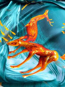 1pc Faux Silk Floral Print Shawl Scarf, Loose Beach Cover Up, Versatile Daily Accessory - Multicolor - View 4