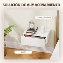 HOMCOM Set de 2 Mesillas de Noche de Pared, Mesitas de Noche Flotantes con 1 Cajón, Mesas Auxiliares para Dormitorio, Habitación Hogar, Diseño Sencillo, 40x30x15 cm - Blanco - Ver 6