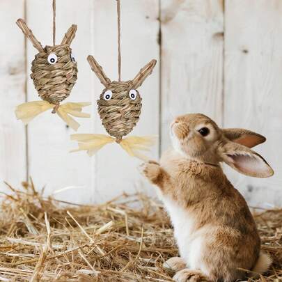 Bunny Chew Toys For Teeth, Straw Weave Rabbit Toys Grass Sticks Chew And Treat For Guinea Pigs Hamster Chinchillas