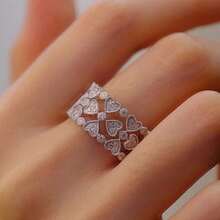 精致三层心形蕾丝边椭圆形几何戒指，情人节送给女性的珠宝礼物 - 白色 - 查看 10