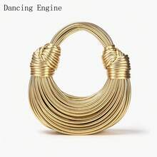 钱包和手提包 奢侈品牌手工编织单肩包 女士包 婚礼银色晚宴手拿包 钱包 包包 金色包包 - 金色 - 查看 2