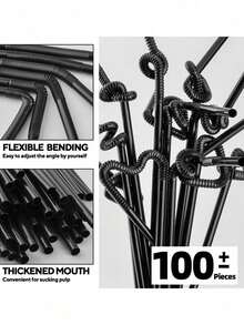 50-500pcs Flexible Black Plastic Straws, Bendable Party Decoration Straws, Plastic Drinking Straws, Coffee And Cocktail Stirrers, Beverage Accessories Suitable For Milkshakes, Smoothies, Bubble Tea, Iced Coffee, Great For Home Camping Picnic Party, Party Supplies, Household & School Essentials - 彩色 - 查看 8
