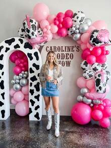 3个/6个牛仔主题派对装饰气球，适用于“牛仔和女牛仔”主题派对装饰，牛仔靴、牛仔帽（男女款）、奶牛主题、谷仓派对、运动派对/单身派对/乡村派对/迪斯科粉色西部女牛仔派对装饰、婴儿派对 - 彩色 - 查看 7