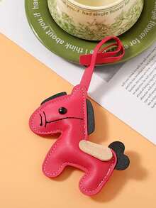 1 pieza Llavero de poni de piel de PU nueva - Simple, versátil, creativa, linda, llavero de coche y accesorio para bolso - Multicolor - Ver 14