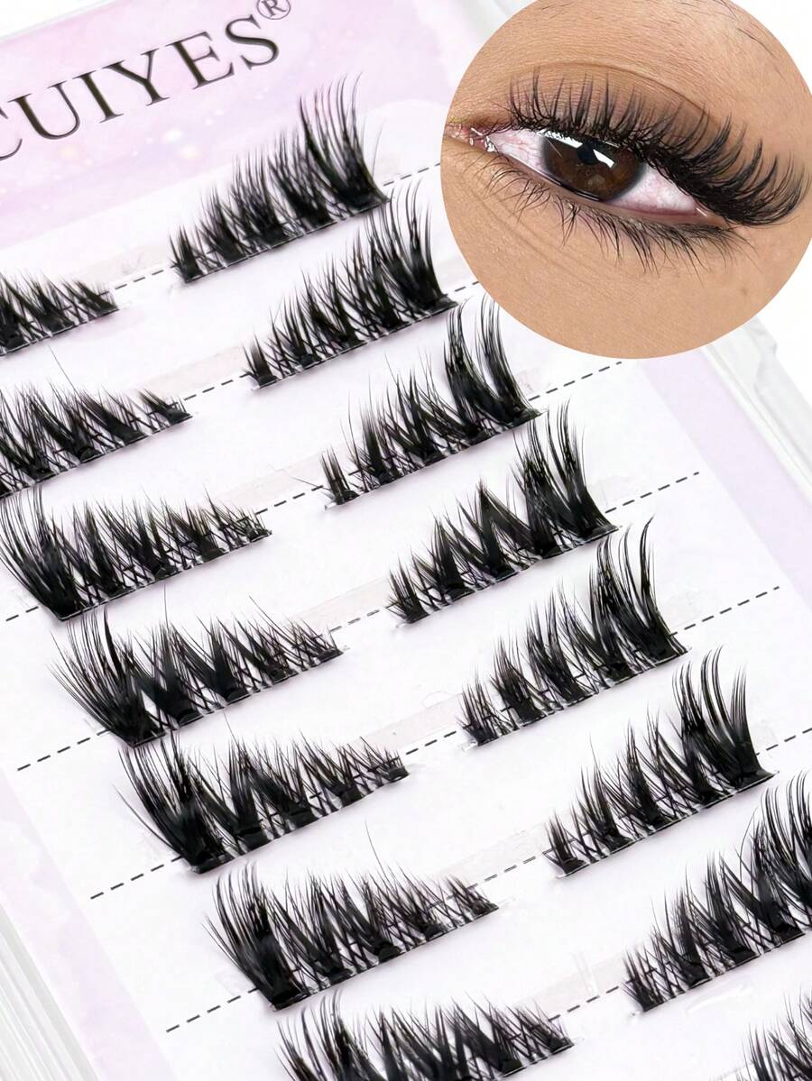 10对半截假睫毛，无需胶水，打造猫眼妆效，自然逼真，透明带设计，轻盈柔软，可重复使用，适合新手、旅行佩戴、新娘妆等场合。 - 黑色 - 查看 1