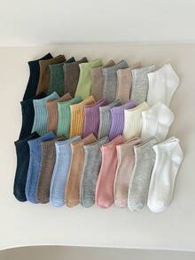 30/20 Pairs Women's Ankle Socks: Candy Colors, Lace Bow, Heart Pattern, Striped, Soft & Comfortable Casual Socks For Daily Wear, Suitable For Students, Random Mixed Colors - Multicolor - View 5
