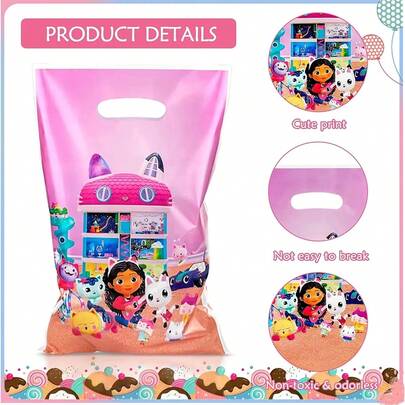 10个装娃娃屋派对礼品袋 粉色手提塑料袋 生日伴侣礼品袋 新年礼物 情人节礼物 复活节礼物