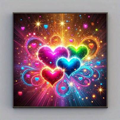 全新5D DIY钻石画套装 - 心形圆圈，圆形钻石亚克力无框马赛克工艺品，完美的家居装饰艺术品，节日和生日的理想礼物