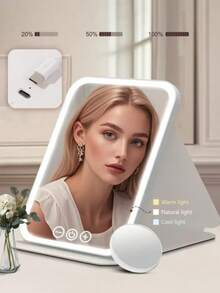 LED化妆镜，3种灯光模式（白光/自然光/暖光），USB充电，亮度可调，便携折叠设计，适合居家、旅行和宿舍使用，情人节、生日、母亲节送给女性的完美礼物 - 彩色 - 查看 11