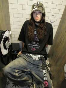 2026 Summer New Women's Round Neck Casual Loose American English Graphic Tee, Street Fashion Versatile Short Sleeve T-Shirt - Black - View 2