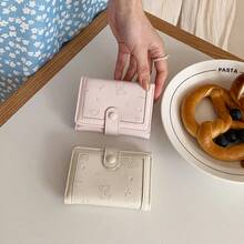 压纹小熊蝴蝶结三折多卡钱包，韩版简约时尚女士大容量钱包，迷你钱包，小钱包，可爱钱包，教师配饰，可爱钱包 - 彩色 - 查看 10