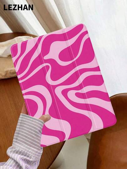 1个粉色波浪纹平板电脑保护套，带笔槽，防震，三折支架，兼容10.2英寸、11英寸（2021/2020/第十代）、（A16）11英寸（第十一代，2025/2025）、第八/第九/第十代、Galaxy Tab A8 10.5英寸（2022）、Matepad 10.4英寸/Tab，支持睡眠/唤醒功能，浪漫个性化礼物