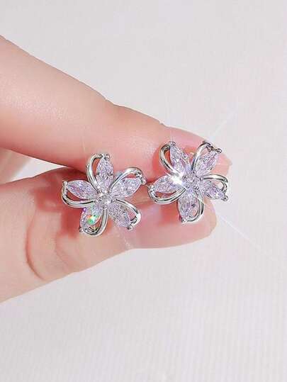 1 par de pendientes elegantes con flores huecas y cristales, adecuados para la playa, fiestas, bailes, vacaciones