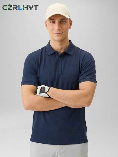 CZRLHYT Men's Simple Design Polo Shirt, Knitted Polo Shirt, Men's Outdoor Sports, Golf & Outdoor Activities Polo Shirt