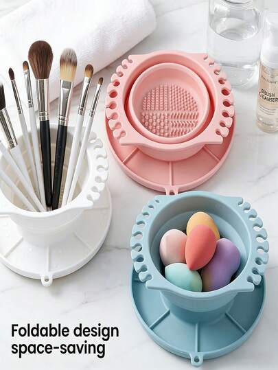 Collapsible Silicone Makeup & Artist Brush Cleaner, Drying Rack & Storage Tray - Portable Washing Mat With Textured Base For Cosmetic Brushes, Organizer Suitable For, Travel, Studios - Ideal Gift For Artists & Makeup Artists