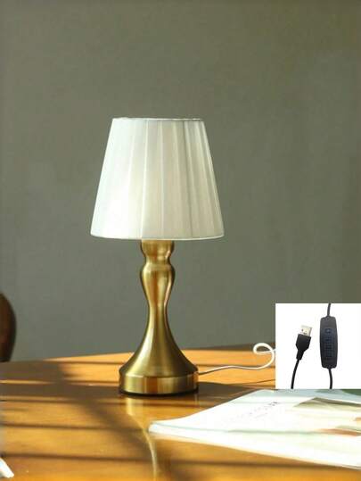 1pc Aluminum Alloy Decorative LED Desk Lamp, Bedroom Bedside Study Camping Atmosphere Lamp, Creative Nightlight, European Style Fabric Iron Art Small Table Lamp, Stepless Dimming, 3-Level Switch, USB Powered, No Charging Required