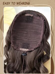 14英寸长波浪卷耐热合成纤维马尾假发，渐变棕色至黑色、棕色至金色至酒红色，适合女性，可用于圣诞节、万圣节、音乐节和日常佩戴。 - 拼色 - 查看 7