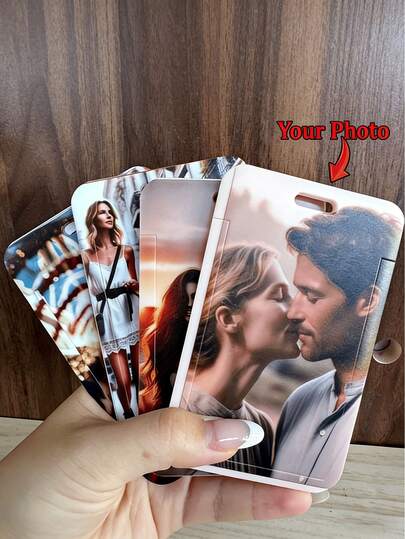 1pc Customizable Work ID Card Holder, Photo Customization, Can Be Paired With Lanyard, Name Letter, Pet Photo Customization, Customized Gift, Student/Work ID Card Protector, Single-Sided Transparent Sliding Card Holder, Colorful, Cute, Kawaii, Y2K, Vacation Style, Casual, Office, Business Casual, Customized, Personalized, Unique, Customized, Girlfriend, Boyfriend, Family, Friends, Outdoor/Travel/Hiking/Sports/Climbing, Business/Office, Bags & Luggage, Large Capacity