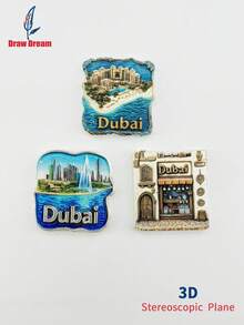 1pc Dubai Theme 3D Embossed Fridge Magnet, Creative Home Decor Gift, Magnetic Sticker Decor, Travel Souvenir Gift, Unique Travel Collection Gift, Creative Magnetic Sticker, Exquisite Travel Souvenir, Travel Souvenir Decor Sticker, Suitable For Home, Office Decor, Personalized Travel Souvenir Fridge Magnet Sticker, Home Decor, Kitchen, Room, Office, Cabinet Craft Gift, Holiday Souvenir Gift, Exquisite Small Gift - Exclusive Refrigerator Magnets - View 3
