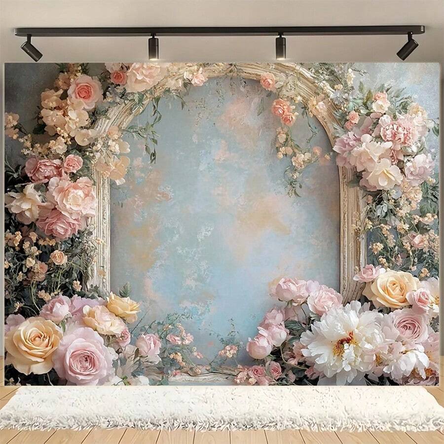 1 Mother's Day Flower Butterfly Background Cloth Dynamic Tulip And Heart-Shaped Design, Multi-Functional Party Banner, No Power Supply, Various Sizes And Styles To Choose From. - A - View 1